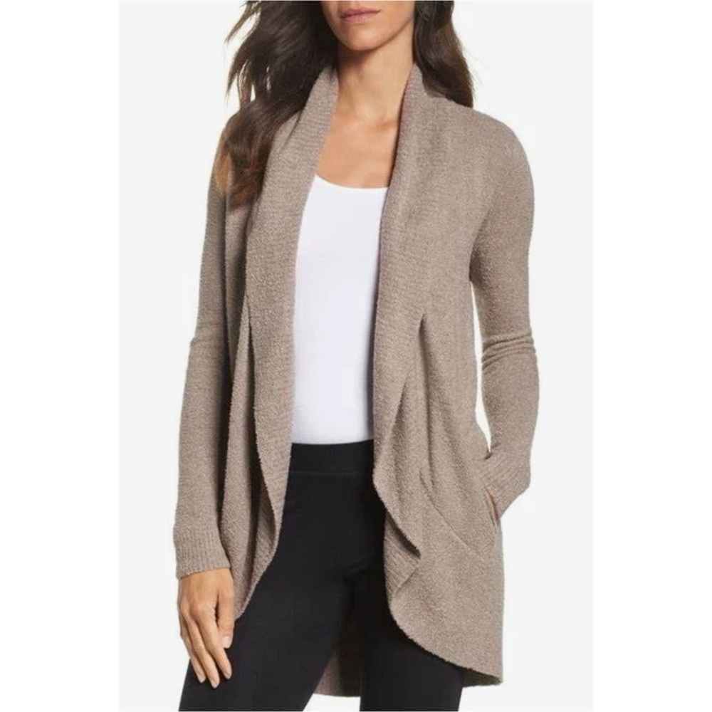 Barefoot Dreams Sweater Womens XS/S Beige Fuzzy Open Cardigan Soft Cozy Lounge